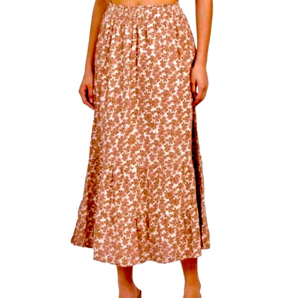 Cupcakes and Cashmere Cotton Tiered Floral Maxi Brown Skirt